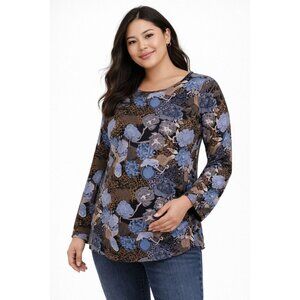Mama Women's Long Sleeve Maternity Pullover Blouse Blue/Brown Floral  Size M